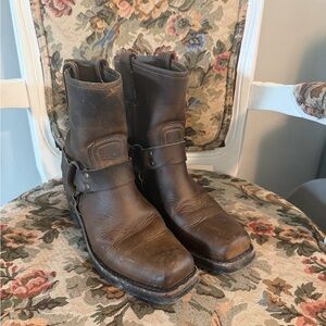 Frye Brown Leather Harness Moto Boots